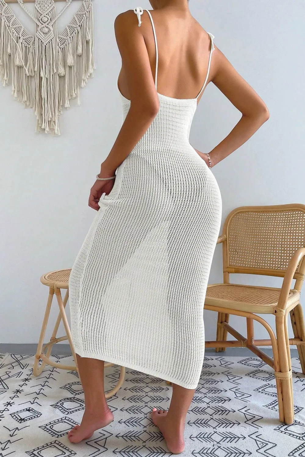 Ripped Tie Backless Halter Cover Up Dress