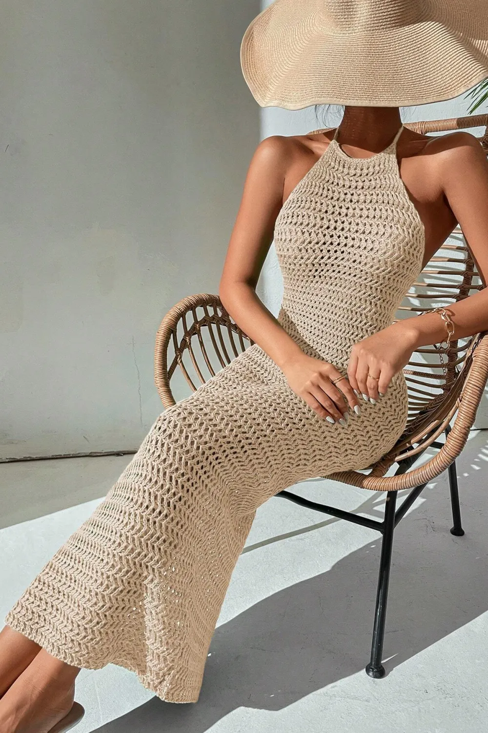 Crochet Backless Halter Neck Bodycon Dress