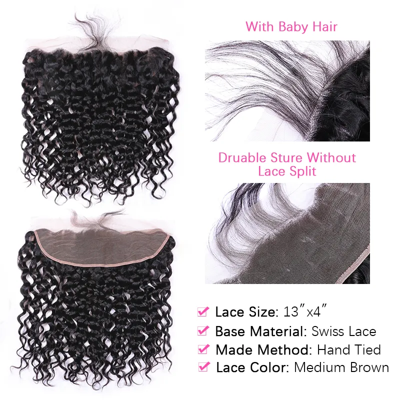 Sterly Hair Water Wave 3 Bundles Virgin Human Hair With 13×4 Ear to Ear Lace Frontal