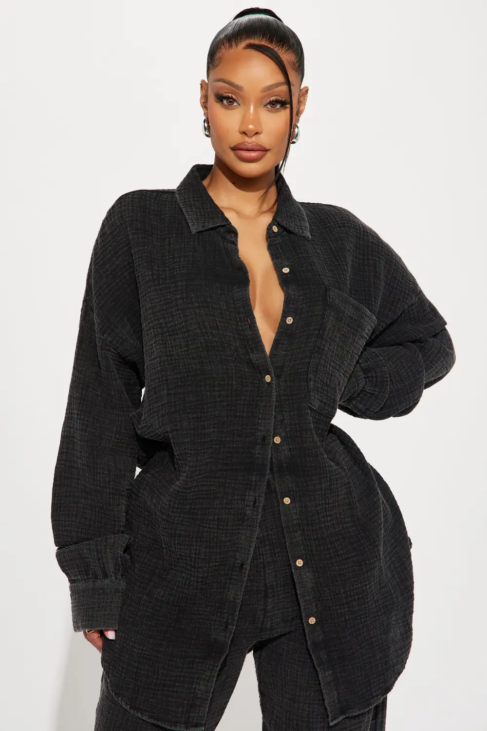 Over The Clouds Washed Pant Set - Black