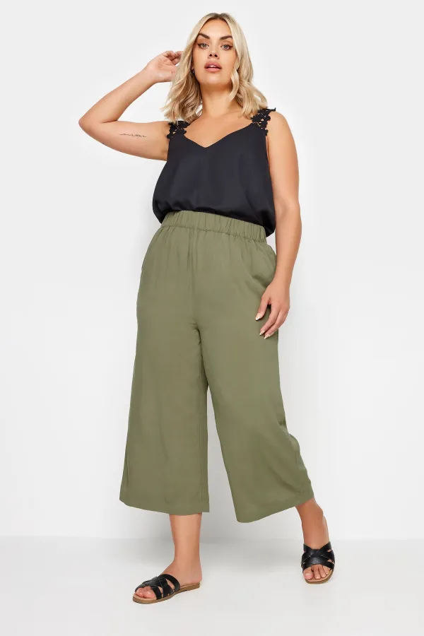 YOURS Curve Black Wide Leg Cropped Trousers