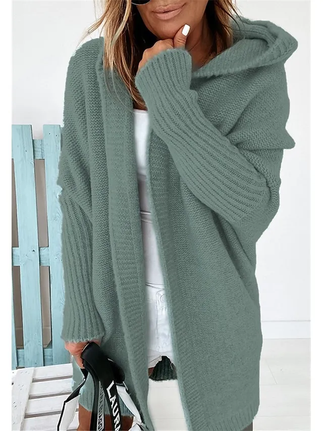 Women's Cardigan Hooded Solid Color Stylish Basic Casual Long Sleeve Loose Sweater Cardigans Hooded Open Front Fall Winter Denim Purple / Holiday / Going out
