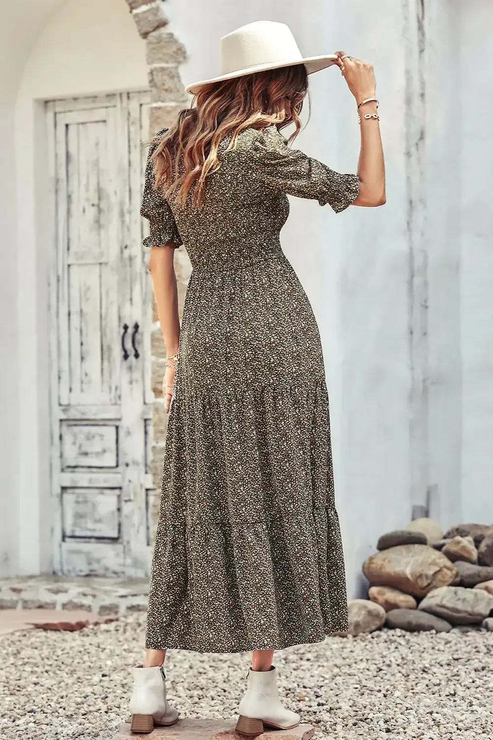 Summer Ruffle Bohemian Tiered Smocked Maxi Dress