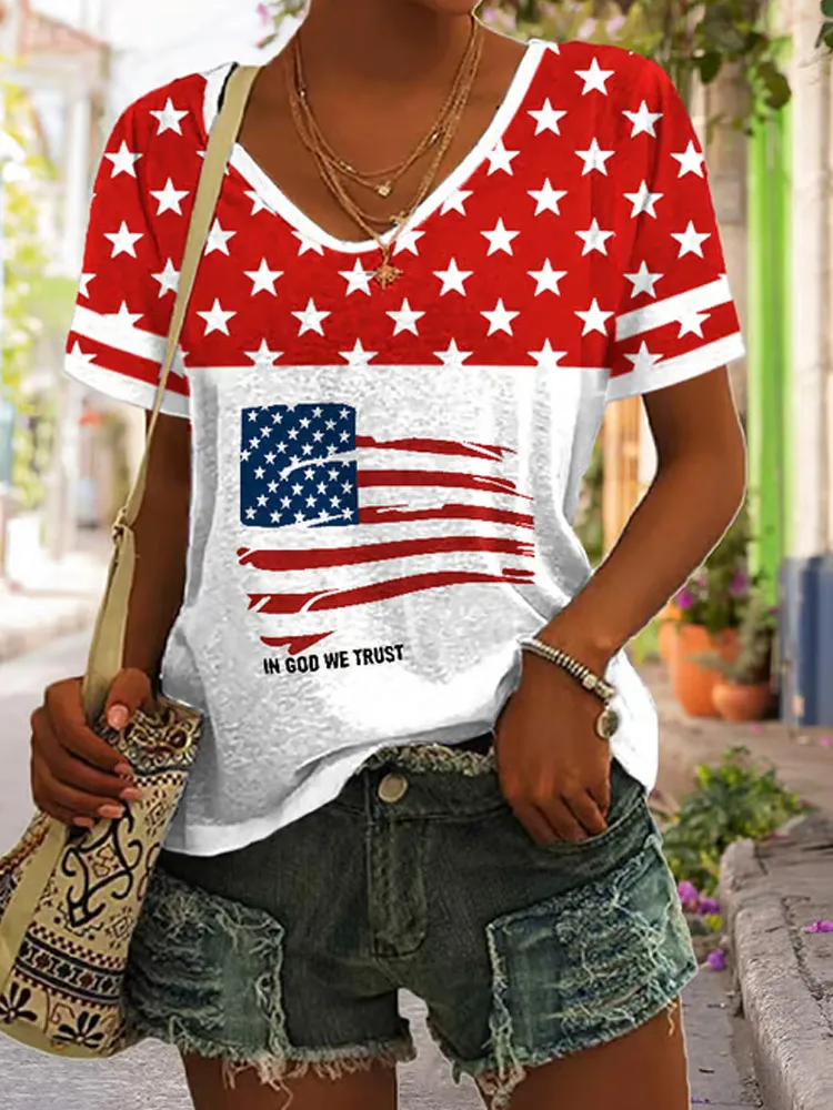 Women's Independence Day Flag Print T-shirt