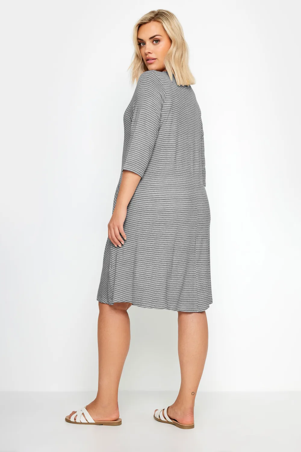 YOURS Curve Navy Blue Stripe Pocket Dress