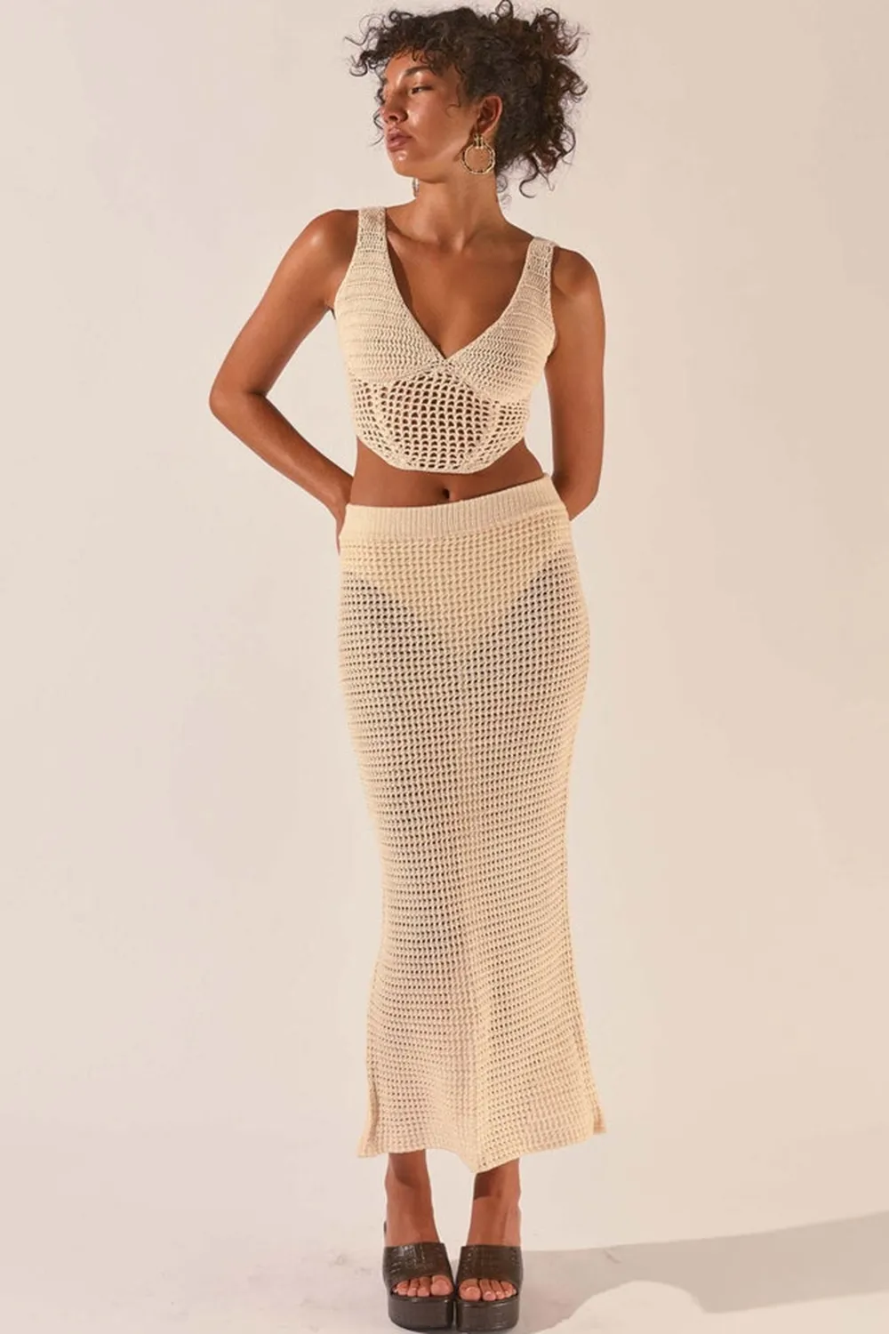 Crochet Midi Top + Skirt Set Dress