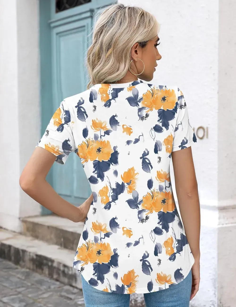 Kistore Womens Casual Crew Neck Short Sleeve Pleated Tops Blouses Fashion Clothes 2024