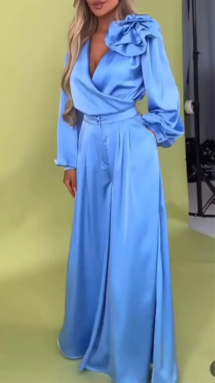 Women's Formal V-neck Satin Elegant Two-Piece Suits