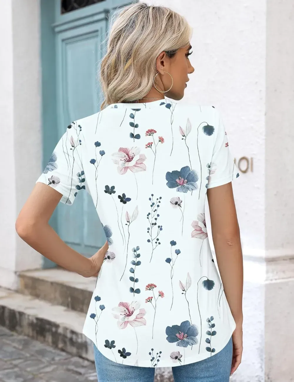 Kistore Womens Casual Crew Neck Short Sleeve Pleated Tops Blouses Fashion Clothes 2024