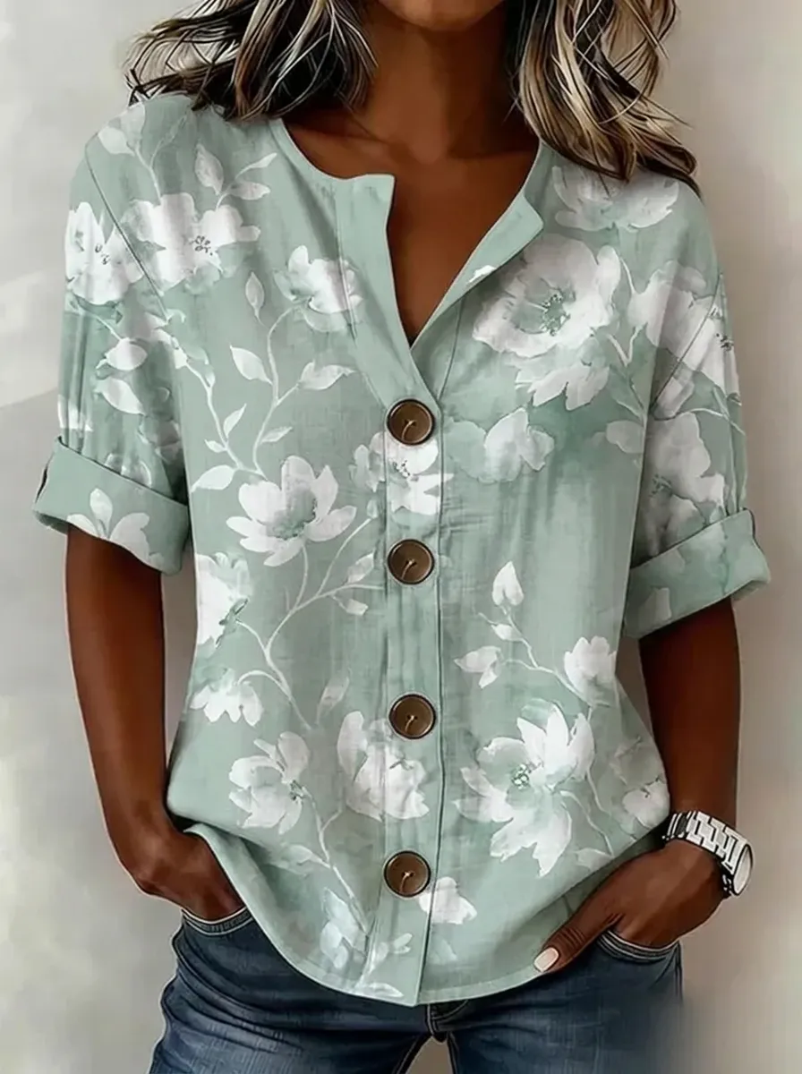 Women's Nashville Floral Pattern Printed Button-Down Top