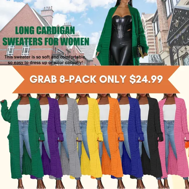 🔥Women's Long Cardigan 2025 Oversized Coat Long Sleeve Open Cardigan Knitted Extra