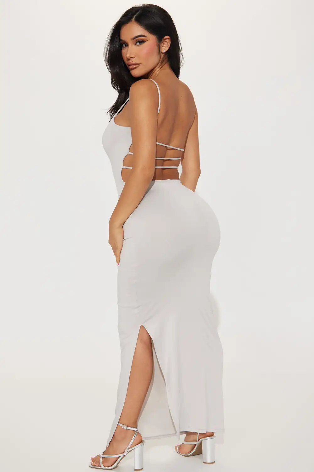 Janie Backless Maxi Dress - Grey
