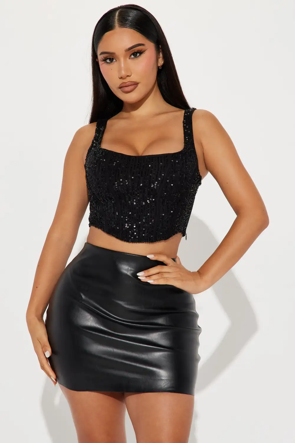 Starry Nights Sequin Corset Top - Black