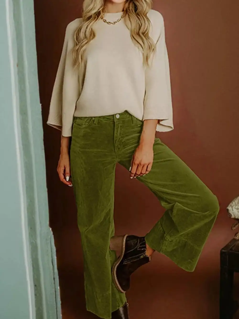 Corduroy Solid High Waist Wide Leg Pants
