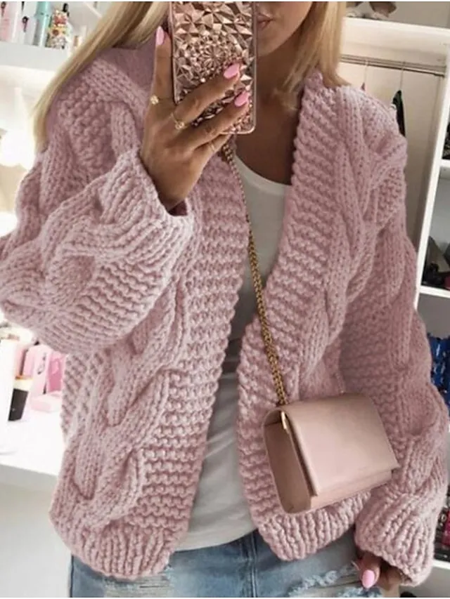 Women's Cardigan Knitted Solid Color Basic Casual Chunky Long Sleeve Loose Sweater Cardigans Hooded Open Front Fall Winter Wine Dusty Rose Gray