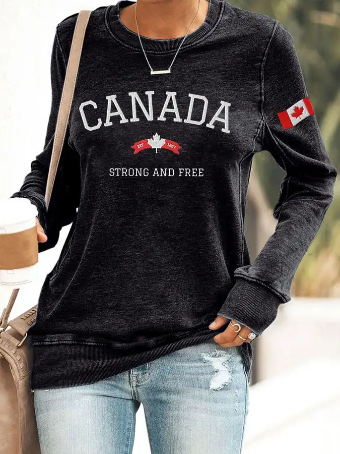 Women'S Canada Strong And Free Print Sweatshirt