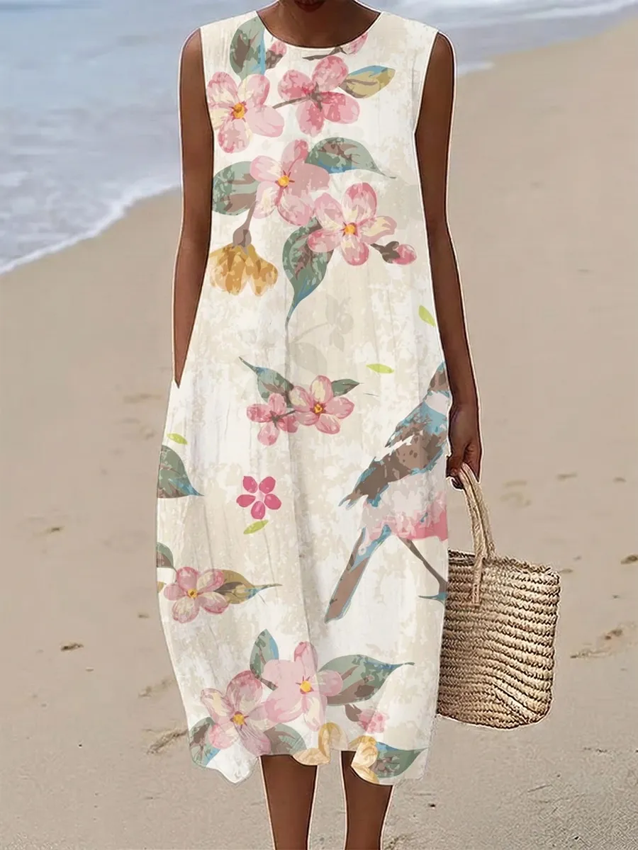 Women's Floral Bird Print Dress