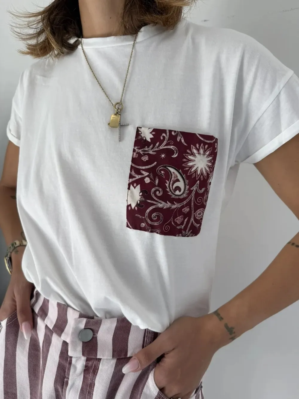 Softly Draped Pocket Detail Crew Tee Look