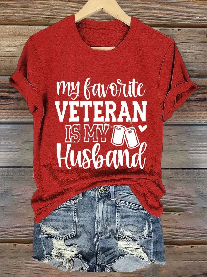 Women's 'My Favorite Veteran Is My Husband' Print T-Shirt