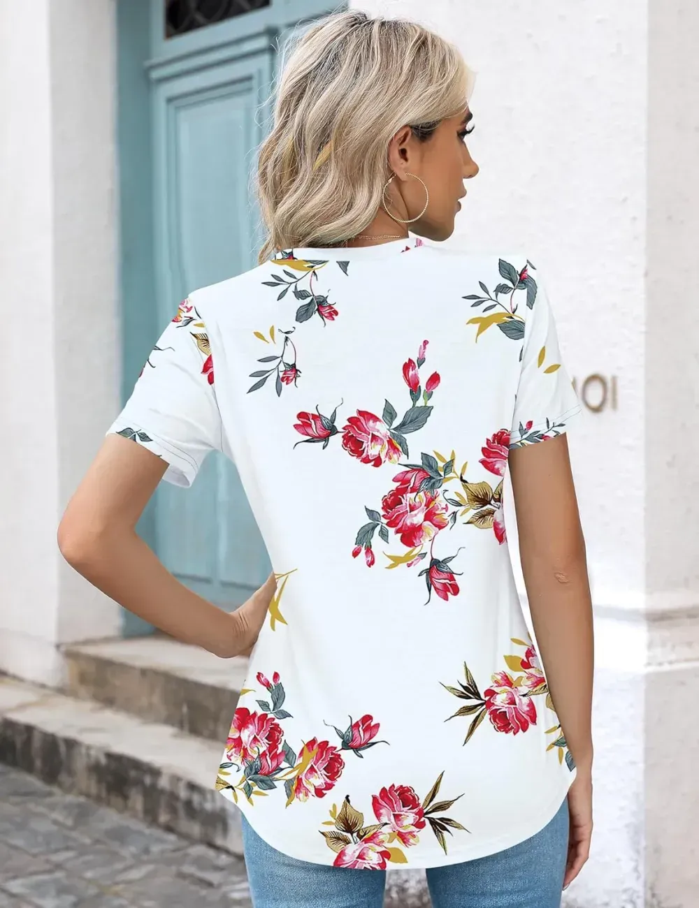 Kistore Womens Casual Crew Neck Short Sleeve Pleated Tops Blouses Fashion Clothes 2024