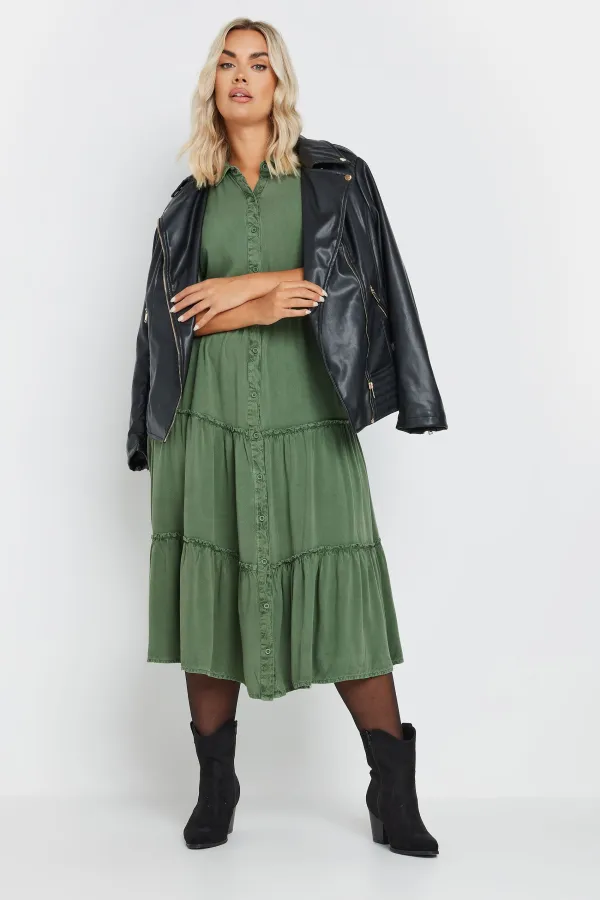 YOURS Curve Charcoal Grey Midi Shirt Dress