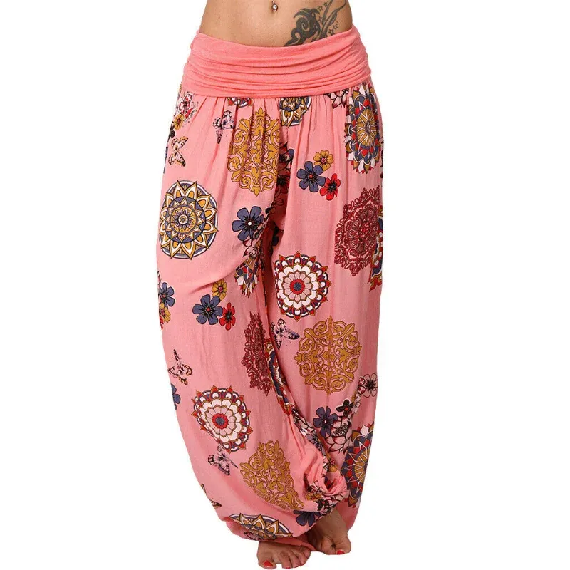 Featured Flowers Pattern Printed Harem Casual Pants