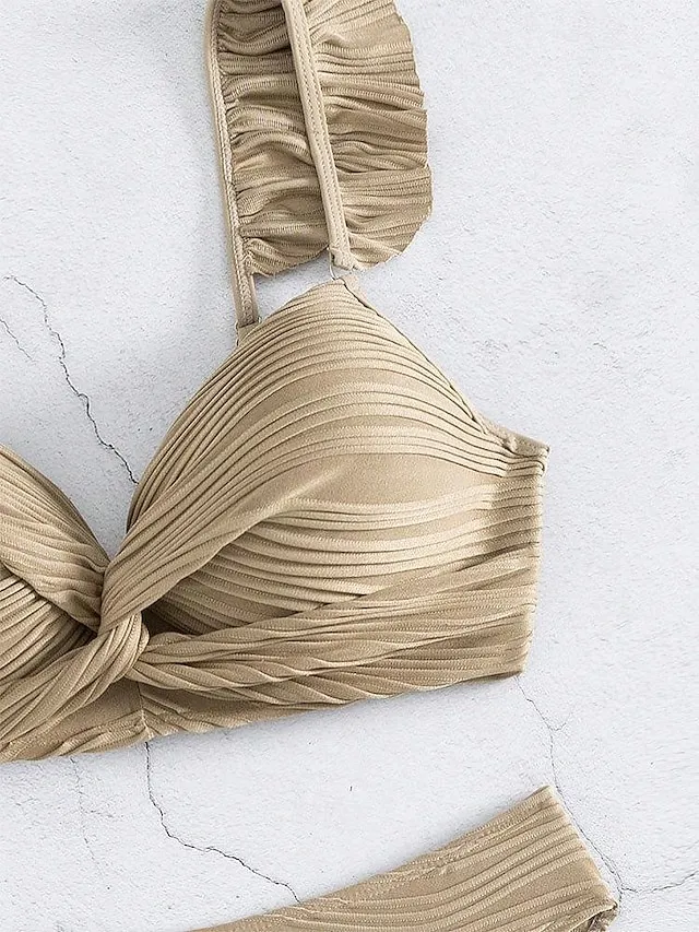 Women's Swimwear Bikini Normal Swimsuit Ruffle 2 Piece Plain Beach Wear Holiday Bathing Suits