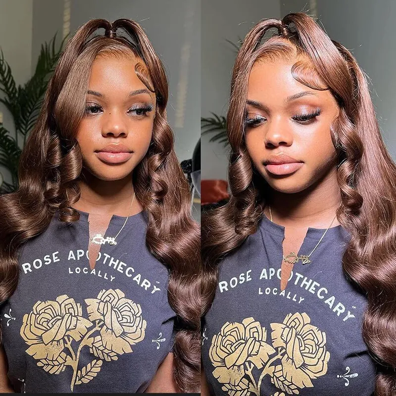 #4 Chocolate Brown Hair Wig Sterly Brown Glueless Body Wave Lace Front Wigs Human Hair