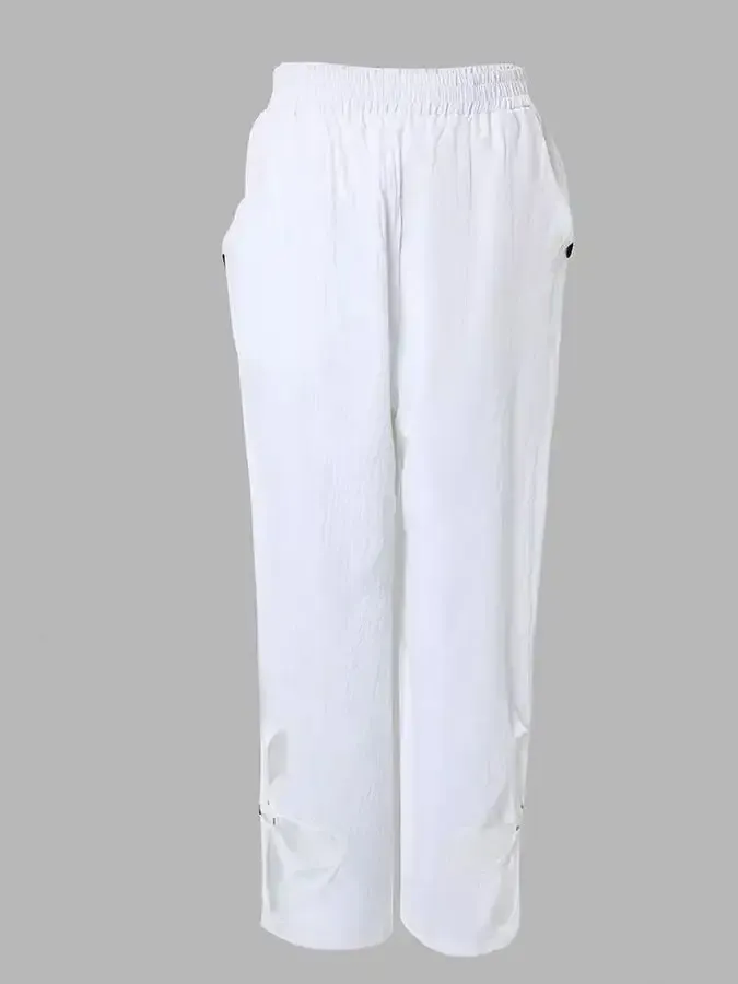 Women's Cotton Casual Cut-Out Pants With Pocket