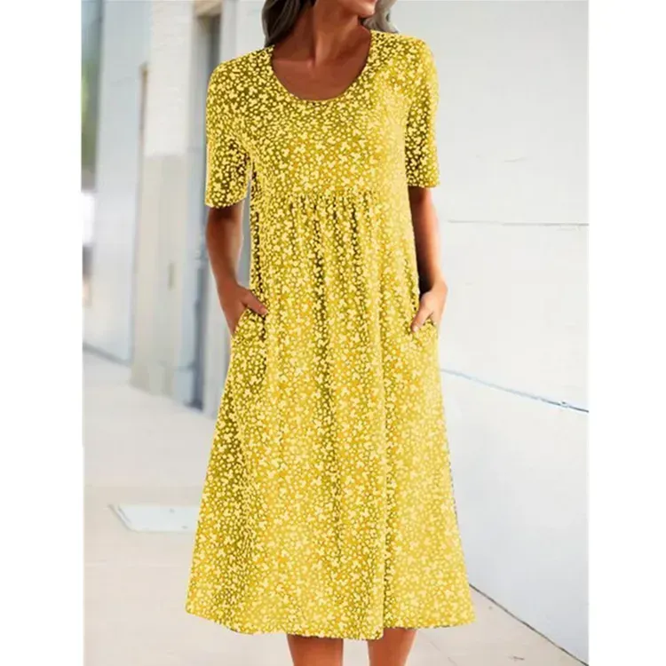 Women Floral Pockets Plus Size Midi Dress