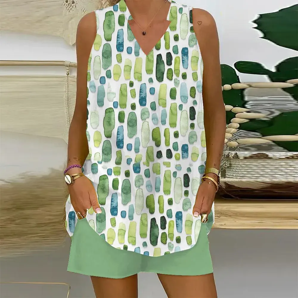 Fresh Sleeveless Print Two Piece Set