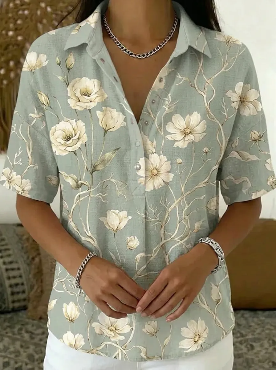 Women's Nashville Floral Botanical Printed Polo Shirt
