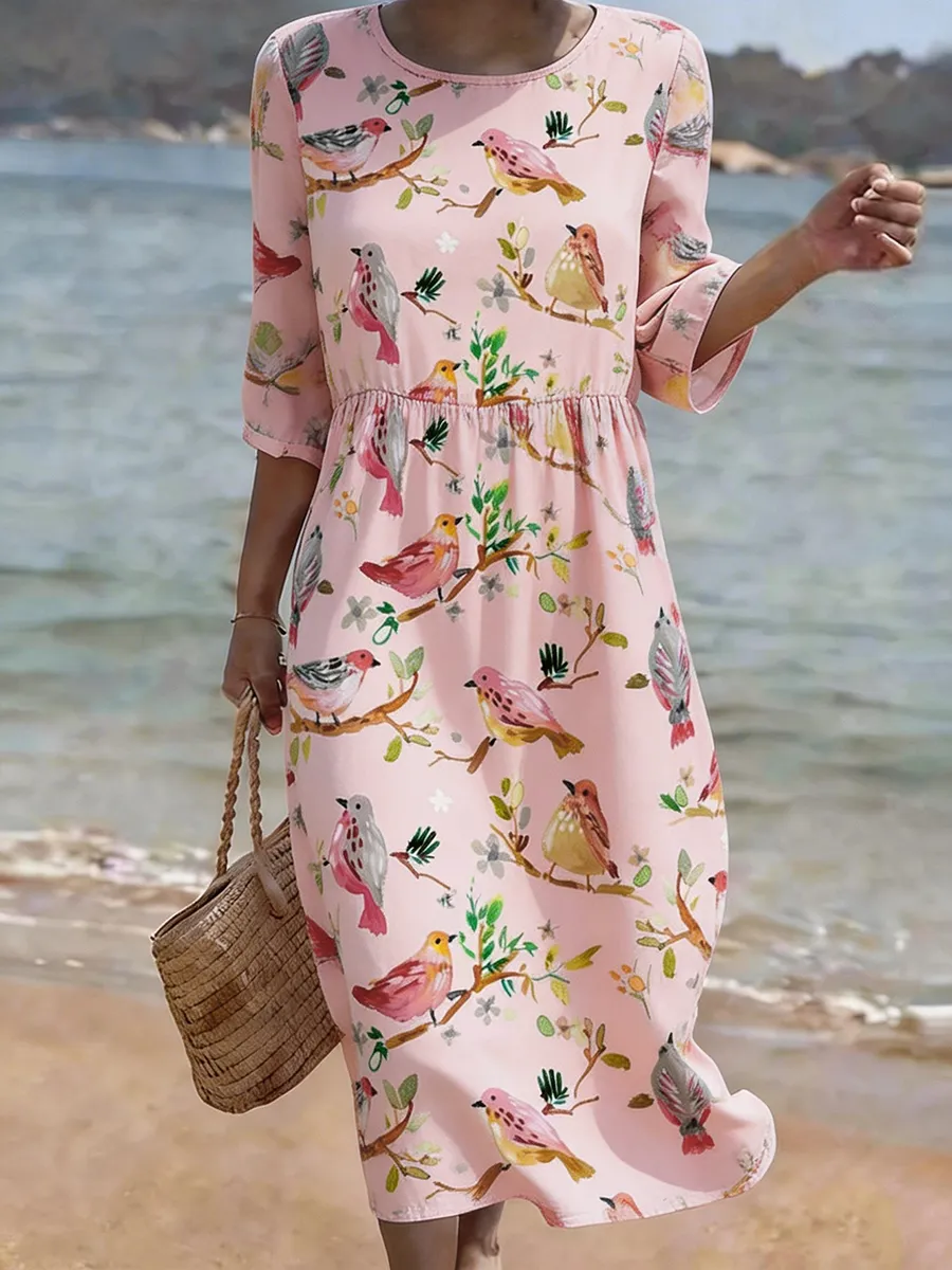 Women's Casual Vacation Bird Print Dress