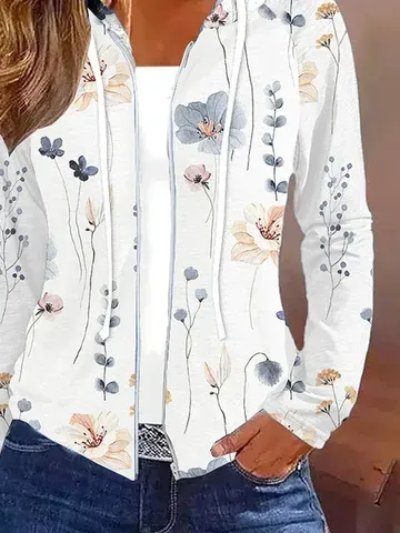 Loose Casual Floral Hoodie Jacket