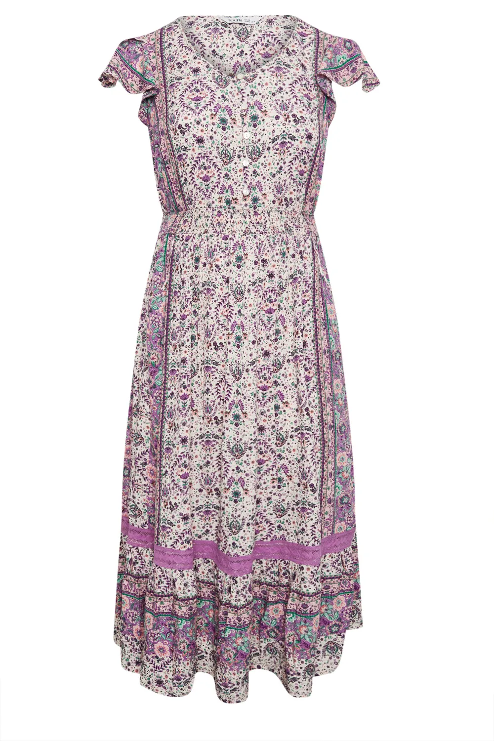 YOURS Curve Purple Floral Print Crinkle Maxi Dress