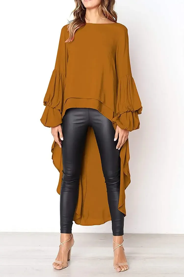 Lantern High Low Asymmetrical Irregular Hem Shirt Dress