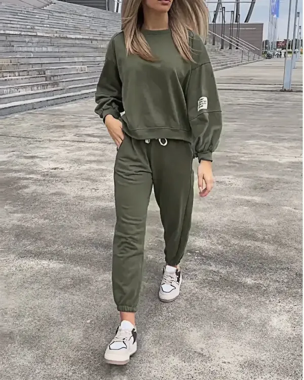 Women's Two-piece Solid Color Loose Sweatshirt Suit