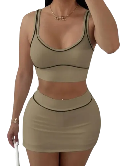 Two-piece Set Women's  Crop Tank Top & Skirt
