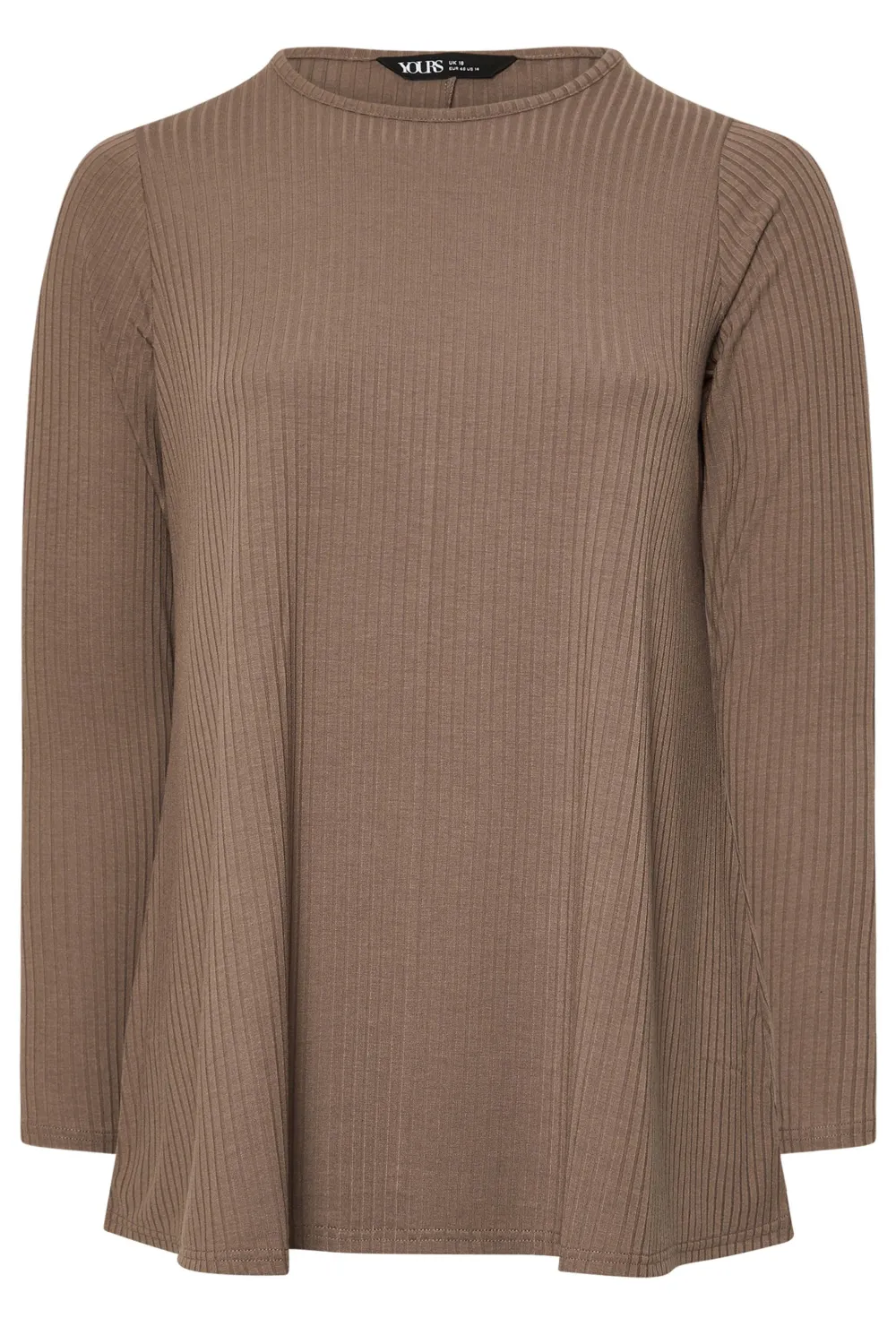 YOURS Curve Black Long Sleeve Ribbed Swing Top