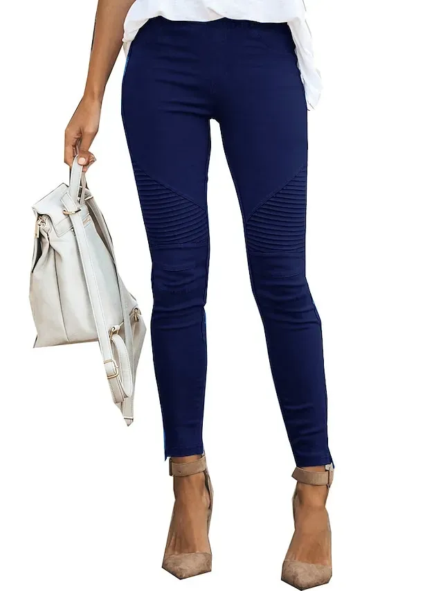 Women's Normal Skinny Slacks Simple Classic Style Basic Full Length High Waist Simple Classic Comfort Casual Daily Light Yellow Wine ArmyGreen Black Regular Fit