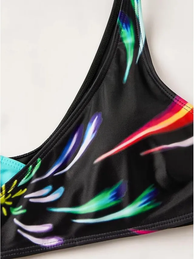 Women's Swimwear Bikini Plus Size Swimsuit 2 Piece Cut Out Graphic Blue Purple Gold Green Bandeau Bathing Suits Sports Push Up Summer