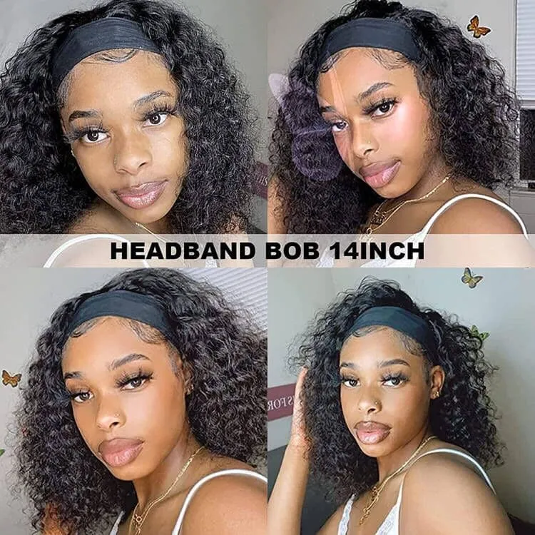 HeadBand Wig Curly Human Hair Wig None Lace Wigs for Black Women Sterly Hair