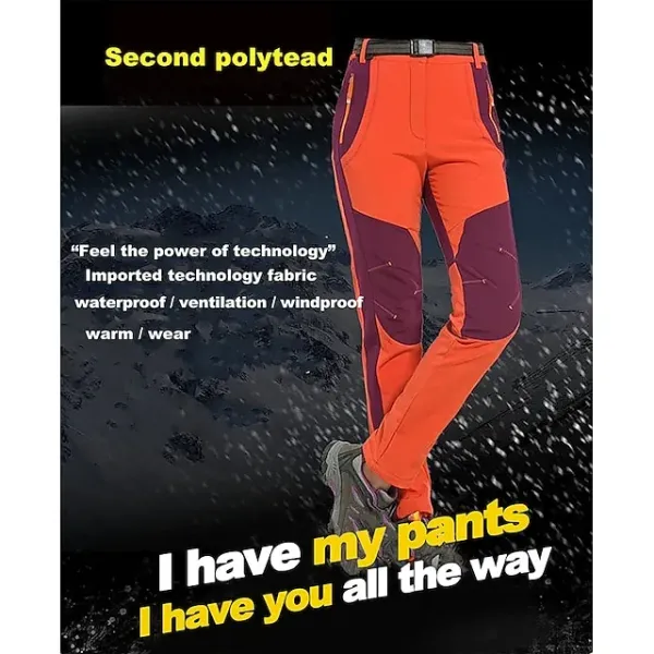 Women's Fleece Lined Pants Waterproof Hiking Pants Black Trousers Softshell Pants Winter Outdoor Thermal Warm Windproof Lightweight Elastic Waist Bottoms Army Green Burgundy Orange Camping