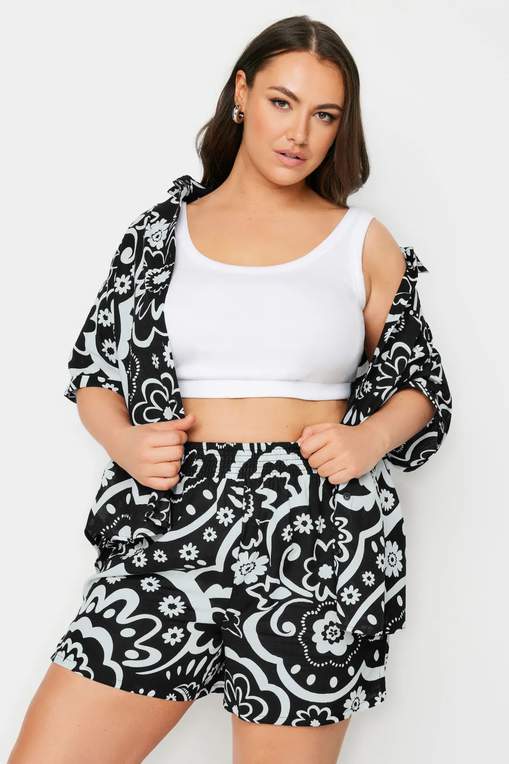 YOURS Curve Black Floral Print Shorts