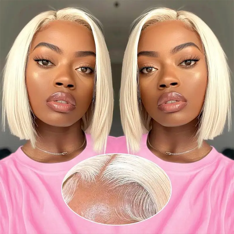 #613 Blonde Straight Bob Wig 13x6 HD Lace Human Hair Wigs