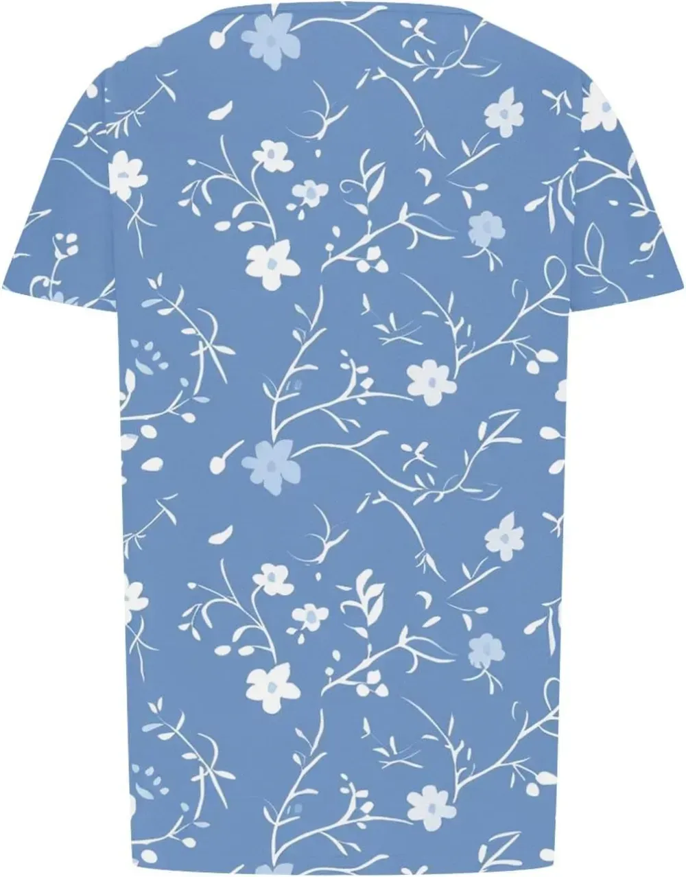 Womens Summer Pleated Front Shirts Tunics Casual Short Sleeved Loose Round Neck Boho Printed Tops Vacation Blouse