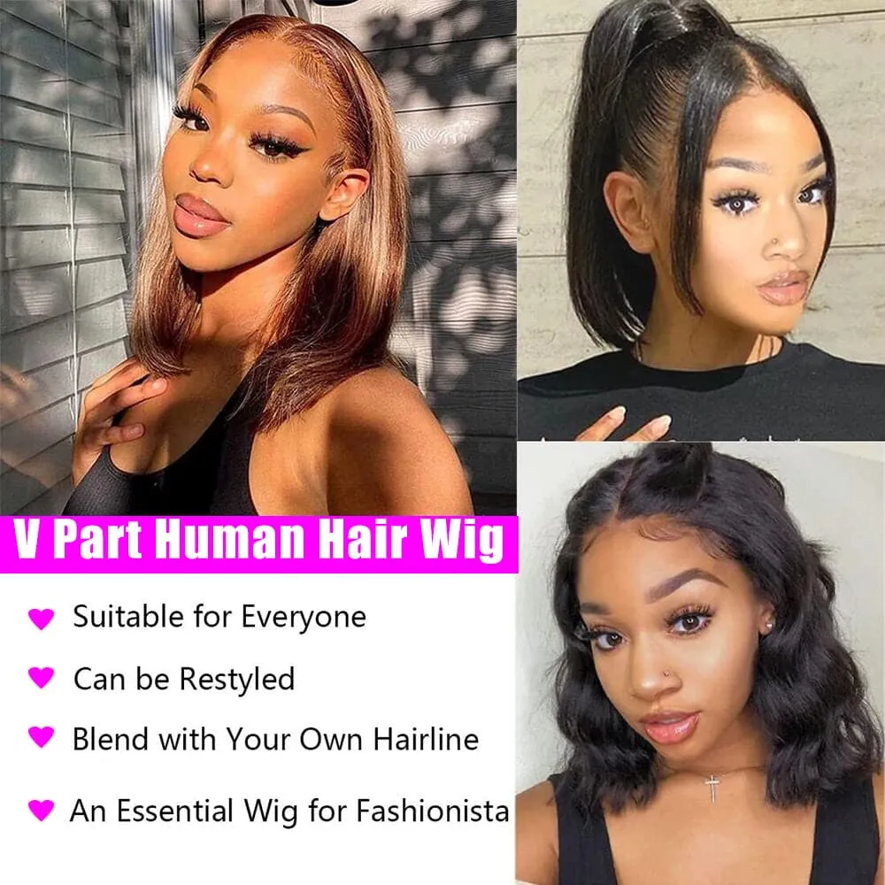 Sterly V Part Straight Bob Wig No Leave Out Thin Part Wig No Sew in Beginner Friendly