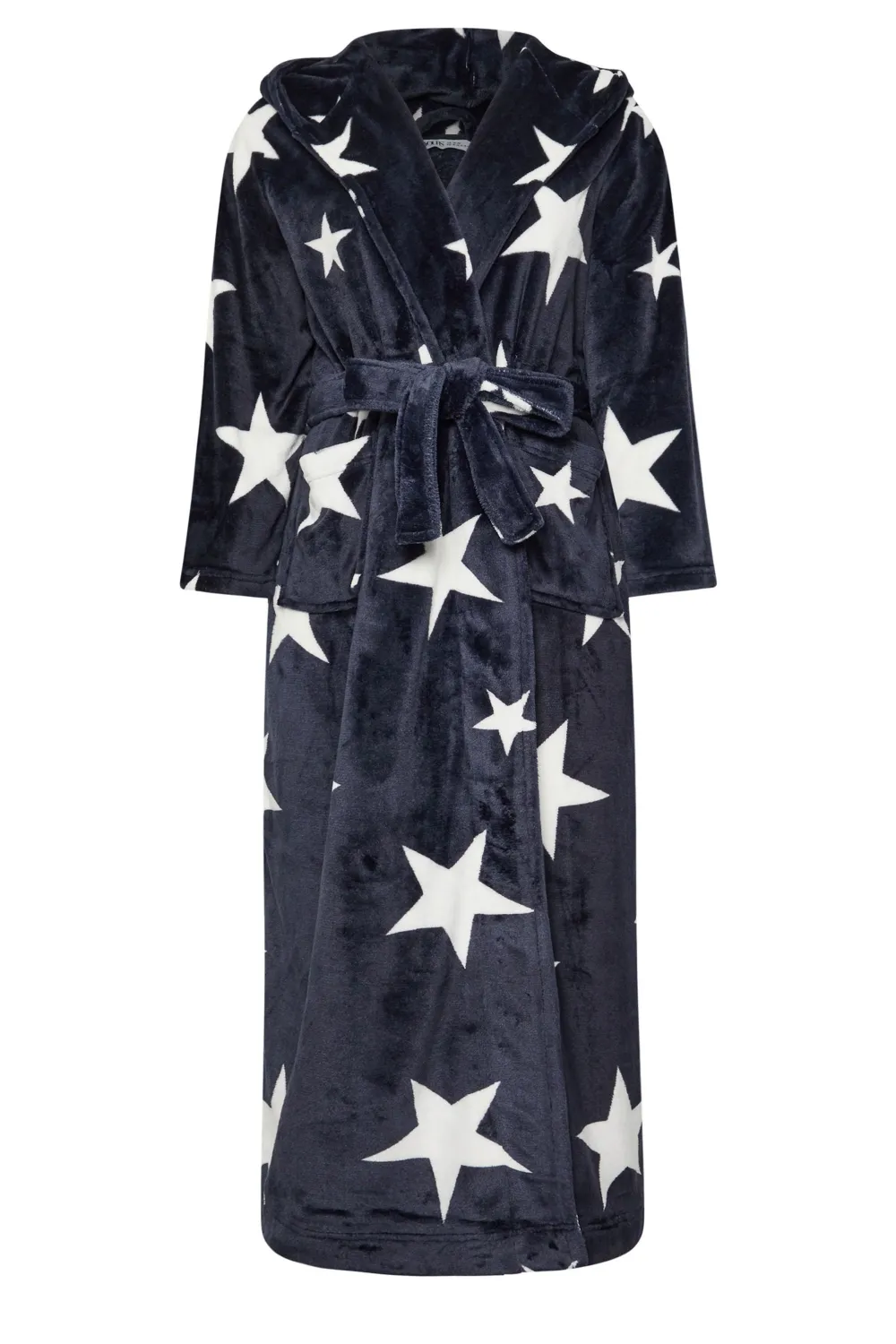 YOURS Curve Navy Blue Star Print Hooded Maxi Dressing Gown