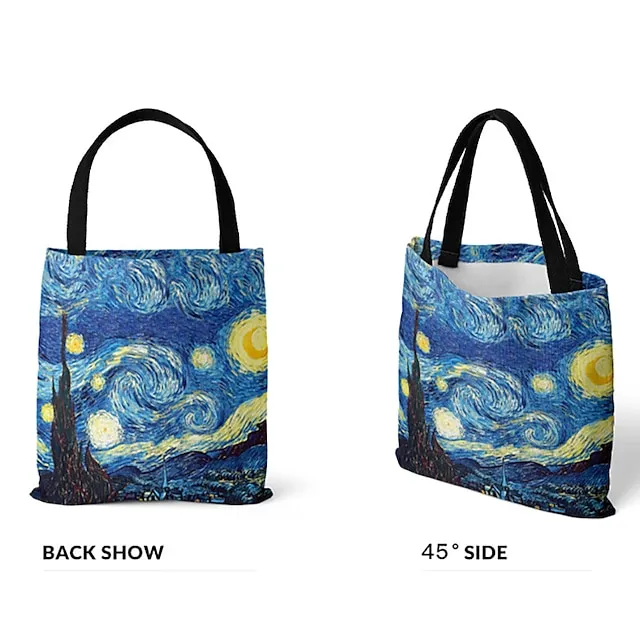 Women's Tote Shoulder Bag Canvas Tote Bag Canvas Shopping Daily Flower Print Large Capacity Foldable Durable Color Block Flower sunflower Starry Night Apricot blossom