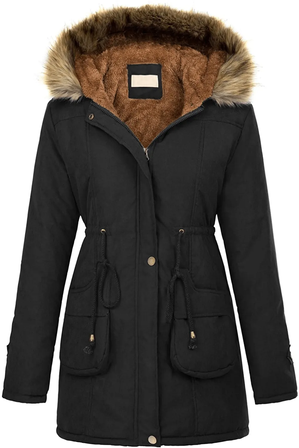 Women's Winter Coats Fleece Parkas Anoraks Hooded Military Jacket Coats M Black